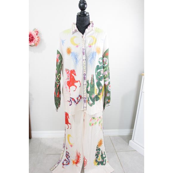 New Size XL Vintage Magical Print Horses Snake Dragon Fantasy Pajama Loungewear - Picture 1 of 8